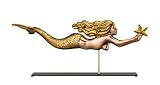Good DirectionsマーメイドW /ヒトデ風見鶏Sculpture on炉棚/暖炉スタンド – ピュア銅線、ゴールデンリーフ仕上げ、Nautical飾り、卓上アクセント
