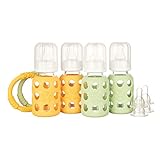 Lifefactory 4-Ounce BPA-Free Glass Baby Bottle and Protective Silicone Sleeve Starter Set, Spring/Ye