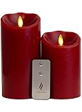 セットの2 Luminaraレッドフレイムレスキャンドル: 3.5 " x5 " 3.5 " x7 " Cinnamon Scented Moving Flameキャンドルwithタイマーリモート、電
