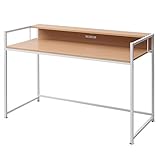 山善(YAMAZEN) 棚付きパソコンデスク (幅120cm) コンセント付 ナチュラル MMD-1256(NB/IV)