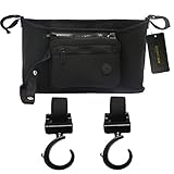 RICHEN ベビーカー用バッグ フック２個セット付き 360度回転 多機能小物入れ 哺乳瓶 ベビー用品 ドリンクホルダー 収納バッグ ブラック