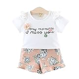 WIN　夏ベイビー服 女の子Ｔシャツ 　 キッズ用かわいい花　パンツ2点セット 子供ギフト 綿 通気　春夏　誕生日　結婚式 入学式　子供の日　遊園地に 　 (100cm, ホワイト+ピンクパンツ)