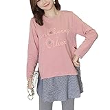 Baby-mine(ベイビーマイン) マタニティ ワンピース チュニック ガーリー 可愛い コットン ストライプ 無地 (M, ピンク)