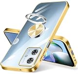 Motorola G64 5G ケース リング付き クリア moto g64y 5g ケース 耐衝撃 スタンド機能 軽量 スリム ソフト TPU モトローラG64 カバー 透明 TPU 落下防止 擦り傷防止 (ゴールド)