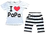 Nice Days（ナイス　ディズ）　I LOVE PaPa ベビー服　　可愛いTシャツ　男女兼用　Tシャツ+パンツ　2点セット　 (110, ホワイト)