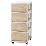 キャスター付き チェスト 木目調プラスチックチェスト バウム 4段 No.8 キャスター付き 完成品 収納棚 収納チェスト 木製風前板 収納ケース おしゃれ 引き出し 小物入れ (4段タイプ, 木目調前板 No.8)