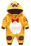 Kalawa ベビー服 男の子 着ぐるみ コスチューム 新生児 ジャンプスーツ 長袖 厚手 前開き あて布付き 防寒着 ハロウィン パーティー 記念写真 トラ 3-6ヶ月