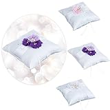 結婚式のリングピロークッションベアラークリスタルパールピンクの花 - 紫の花