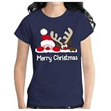 [Avarrerog] クリスマス tシャツ 大人 男女兼用 半袖 トップス ゆったり 大きいサイズ 可愛い ヘラジカ サンタクロース プリント トップス メンズ レディース 丸首 ティーシャツ クリスマス 衣装 人気 プレゼント パーティー イベント クリスマス tシャツ 大人 tシャツ トップス レディース 秋 きれいめ(ダークグレー,S)