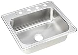 Elkay DSE125224 Dayton Elite 25-Inch by 22-Inch Stainless Steel Single Bowl Four-Hole Kitchen Sink, 