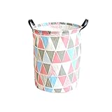 wandic防水折りたたみ式洗濯籠、Dirty Clothes withレザーハンドル、コットンリネンビンストレージオーガナイザーforホームコレクション 13.7×17.8 HK-SN0003-01