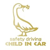 デザイン工房ＳＩＧＮＳ 車ステッカー Child in car 15 綺麗にはがせる 車 ステッカー アヒル 四つ葉 ゴールド (マット）