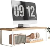 IWEJ 木製モニター台 卓上モニタースタンド キーボード収納 オーク木目 オフィス収納 シンプルデザイン 組立簡単 多機能 デスク整理 3サイズ選択 ナチュラル/ブラック/ホワイト (60X20X16.5CM,ナチュラル)