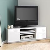 背面収納鏡面テレビボード≪ROBIN CORNERロビン コーナー≫配線スッキリ収納、隠しキャスター付き (ホワイト)