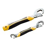 Flameer ユニバーサル 多機能 レンチツール 2本入り 調整可能 スパナ クイックリリース 高炭素鋼 パイプレンチ クロムメッキ - イエロー