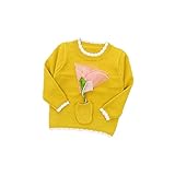 Pojour ベビー服 子供服 女の子ニットセーター 冬 防寒 かわいい花トップス おしゃれ 暖かい 厚手 綿 ベビールームウェア 普段着 カジュアル 旅行 記念日 プレゼント 丸首 黄色
