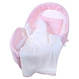 Labebe ベビー折りたたみベッド 持ちやすいベビートラベル揺りかご 枕と毛布が付き - ピンク チェック柄