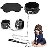 Sexyhot 首輪 人間 sm 人間用チョーカー リード 女性 男性 手枷 アイマスク 3点セット 拘束具 緊縛 調教グッズ ハード smプレイ ソフト カップル向け（ブラック）
