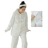 Baby-mine (ベイビーマイン) マタニティ パジャマ 授乳服 前開き ウエスト調節 授乳口付き 部屋着 ルームウェア ボーダー柄 上下セット (パステルブルー, L)
