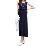 Spinas(スピナス) マタニティ ノースリーブ マキシ ロング ワンピース 授乳 口 M～XL　全2色（グレー ネイビー） (M, ネイビー)