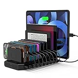 Unitek 2023 USB充電ステーション 10ポート PD18W PD60W 卓上充電スタンド 120W PSE認証済 10台同時充電 1.5A/2.4A/3A スマートIC搭載 複数台対応 Android/iPhone/iPad/kindle/タブレット/PSP 仕切り板 間隔調整可能 収納便利 卓上 黒