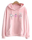 キラキラ少女　レディース　ガールズ　パーカー　トレーナー　イチゴ　ミルク　プリント　可愛い　裏パイル　フード付き 　カジュアル　プルオーバー (ピンク)