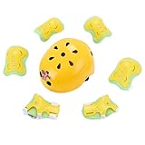 子供用　スケート　ボード　自転車ヘルメット 7点セット 超軽量　怪我防止 (黄色い, Ｓ)