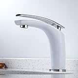Wellbeingjp 洗面用 シングルレバー 混合水栓 単水栓 洗面用水栓　 現代風　おしゃれ　洗面用混合栓　洗面台 水栓　シングル混合水栓　キッチン用水栓 台付 (ホワイト)
