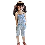 leegor Kid Girlsノースリーブハーネスジャン・チューブトップスTシャツ+パンツスーツセット カラー: ブルー