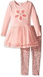 Nannette Little Girls' Toddler Long Sleeve Knit Top with Flower Applique and Printed Legging Coral 3