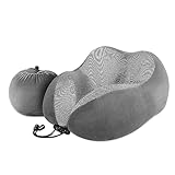 LUXSURE ネックピロー 飛行機 低反発 首枕 一体式収納袋 携帯枕 まくら U型 コンパクト 首まくら カバー洗濯可 持ち運び便利 飛