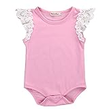 ベビー　子供服　ロンパース　女の子　男の子　カバーオール　レース飛び袖　無地　超柔らかい　可愛い　赤ちゃん　新生児　出産祝い　普段着　0～24ヶ月 (90, ピンク)