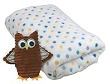 Stephan Baby Cordy Owl Corduroy Rattle and Multi-Dot Fleece Blanket Gift Set, Blue/Brown by Stephan 
