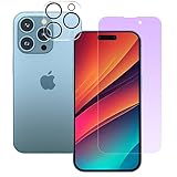【ブルーライトカット】iphone15pro maxガラスフィルム (1枚)＋iphone15 pro maxカメラフィルム(1枚)【旭硝子素材製 - 2枚入り】iphone15pro max液晶 画面保護シート 視力保護 硬度9H 飛散防止 自动吸着 指紋/気泡/飛散防止 アイフォン 15 プロ マックス レンズフィルム-３眼 + アイフォン 15 プロ マックス 保護フィルム - Touch対応6.7''