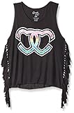 Flowers by Zoe Big Girls' Sequin Icon Fringe Top Black Large [並行輸入品]