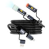 Esimen 240W USB-C ケーブル LED ライト点火 6-in-1 USB-C 充電Type-C ケーブル USB-A ポート付き 急速充電対応 iPhone 16 Pro/Pad/携帯電話/タブレット/ノートパソコン 逆充電対応