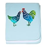 CafePress – 水彩Rooster and Hen in Blues and Greens bab – スーパーソフトベビー毛布、新生児おくるみ ブルー 067510081925CD2