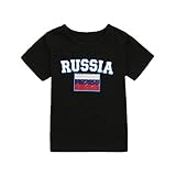 笑え熊 男の子 ワールドカップサッカー ロシア国旗プリント T シャツ 綿製 通気 カジュアル 人気 普段着 1歳-5歳
