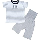 【綿100％】2016年 夏物 un-deco アンデコ ボーダー Ｔ型 半袖パジャマ 腹巻付き ７分丈パンツ ブルー◇80cm