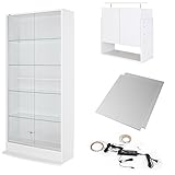 【福袋】【地球家具】フィギュアラック「ワイド」新シリーズセット 幅83cm 奥行29cm 【正規品】[鍵付きコレクションケース] [耐震]（引き戸 ハイタイプ本体+上置きハイタイプ+背面ミラー+LED） ホワイト