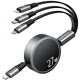 充電ケーブルusb type c ケーブル【CAFELE27ｗ 巻き取り式ケーブル】USB-C to USB-C ケーブル 27W 3in1巻き取り充電ケーブル3台同時給電 QC4.0 急速充電 マルチ 充電ケーブル type c コード 全機種に対応 送絡み防止 PD不可（ 120cm）