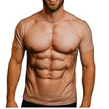 [Eiza] 筋肉tシャツ おもしろ コスプレ 3Dプリント リアル 腹筋 裸 フェイク 半袖 e815 (筋肉柄, XL)