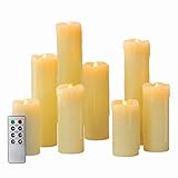 8 Ivory Slim Drip Flameless Candles with Warm White LEDs Assorted Sizes Remote and Batteries Include