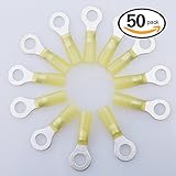 Glarks 50pcs 12-10 Gauge M8 Ring Nylon Heat Shrink Waterproof Quick Disconnect Electrical Insulated 