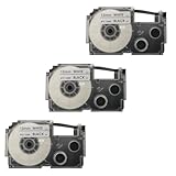 3個 互換カシオ ラベルライター ネームランド テープ XR-12WE 白地に黒文字 幅12mm 長さ8M