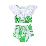 (プタス)Putars 子供用 ガールズ 水着 上下セット フリル袖 葉柄 快適 水泳 スイミング ビーチ 温泉 キッズ水着 かわいい オシャレ ファッション 2-5歳