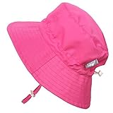 子供用速乾性 50+ UPF 日光予防帽子、サイズの調整可能。チン・ストラップ付き。( L: 15ヶ月-5年, ホトピンク )