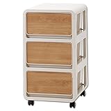 3段プラスチック収納チェスト バウム 3段 No.6 キャスター付き 完成品 北欧 収納棚 収納チェスト 木製風前板 収納ケース 引出し 小物入れ (3段タイプ, 木目調前板 No.6)