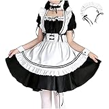 [ANONIE] メイド服 コスプレ仮装 初心者 セット かわいい コスチューム ホワイト+ブラック 豪華セット M