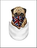 【ノーブランド品】【パグの赤ちゃん・ポケット・イギリス国旗 】 白マット紙（白フレーム付き）A4サイズ